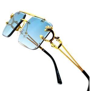 Rimless‎ Rectangle Sunglasses Green Lens Fashion Shades Hip Hop Designer Lentes